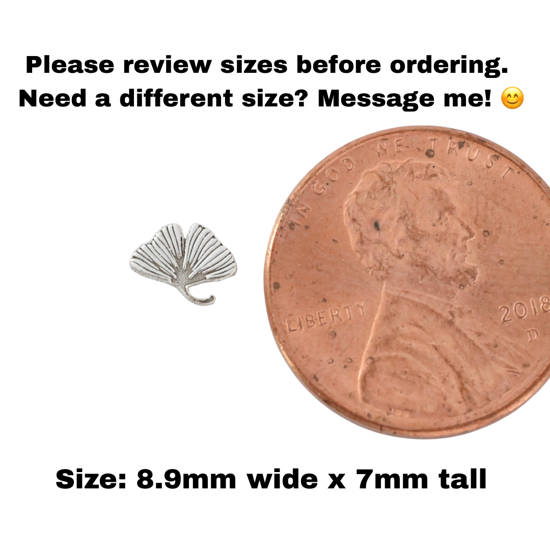 Gingko Leaf Accent Charm Solderable Jewelry Embellishment Botanical Accent Component Sterling Silver Findings
