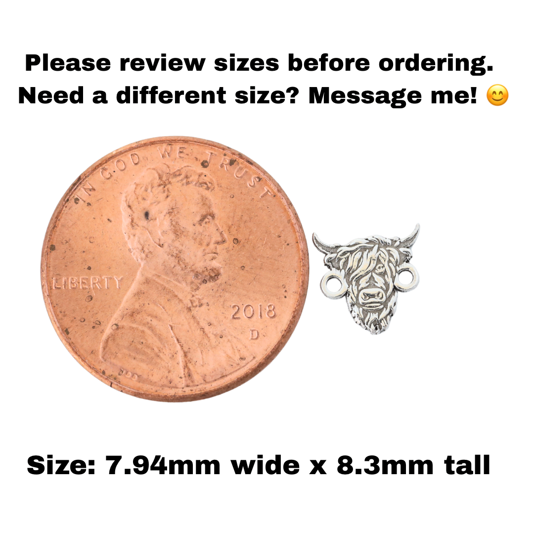 Highland Cow Connector Charm  Rustic Farm Animal Jewelry Link  Boho Western Connector  Sterling Silver Jewelry Findings
