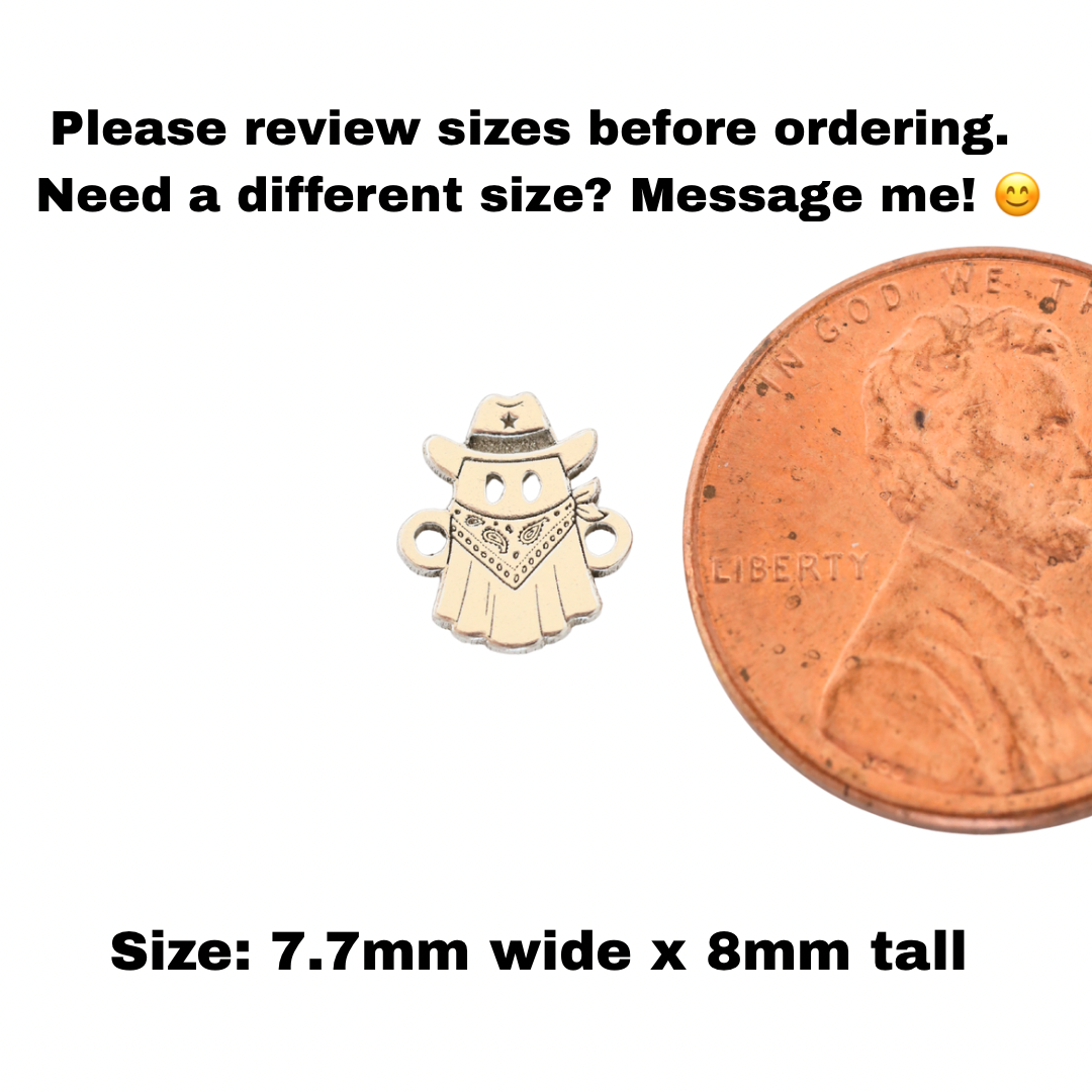 Sheriff Cowboy Ghost Connector Charm  Halloween Jewelry Supplies  Spooky Pendant Link  Sterling Silver or 14k Gold Filled