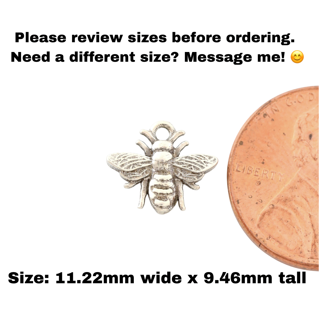 Honeybee Double Sided Charm Cast in Sterling Silver or 14k Gold Vermeil Jewelry Findings