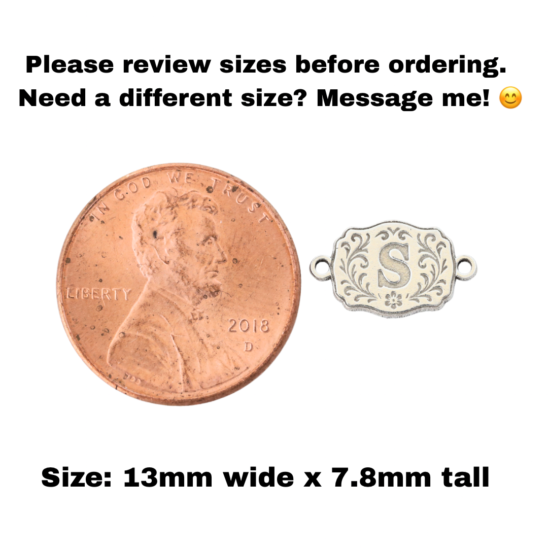 Personalized Floral Belt Buckle Connector Charm  Custom Initial Western Jewelry Link  Sterling Silver Findings