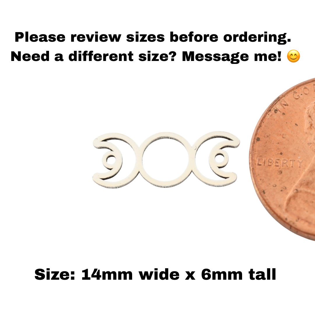3 Moon Connector Charm  Triple Moon Charm  Boho Lunar Jewelry Supply  Celestial DIY Jewelry  Sterling Silver Findings