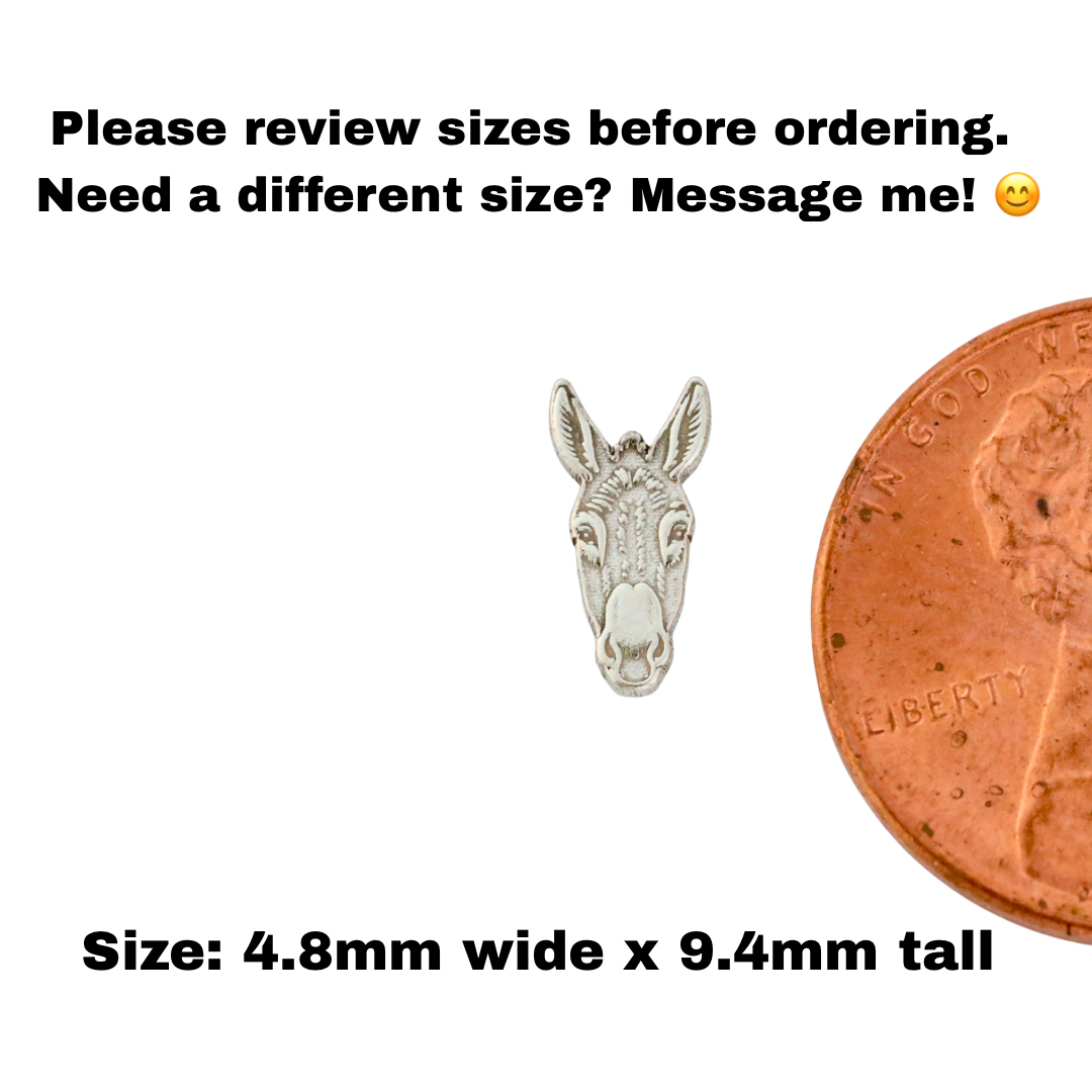 Donkey Face Charm Solderable Jewelry Embellishment Farm Animal Accent Component Sterling Silver Findings