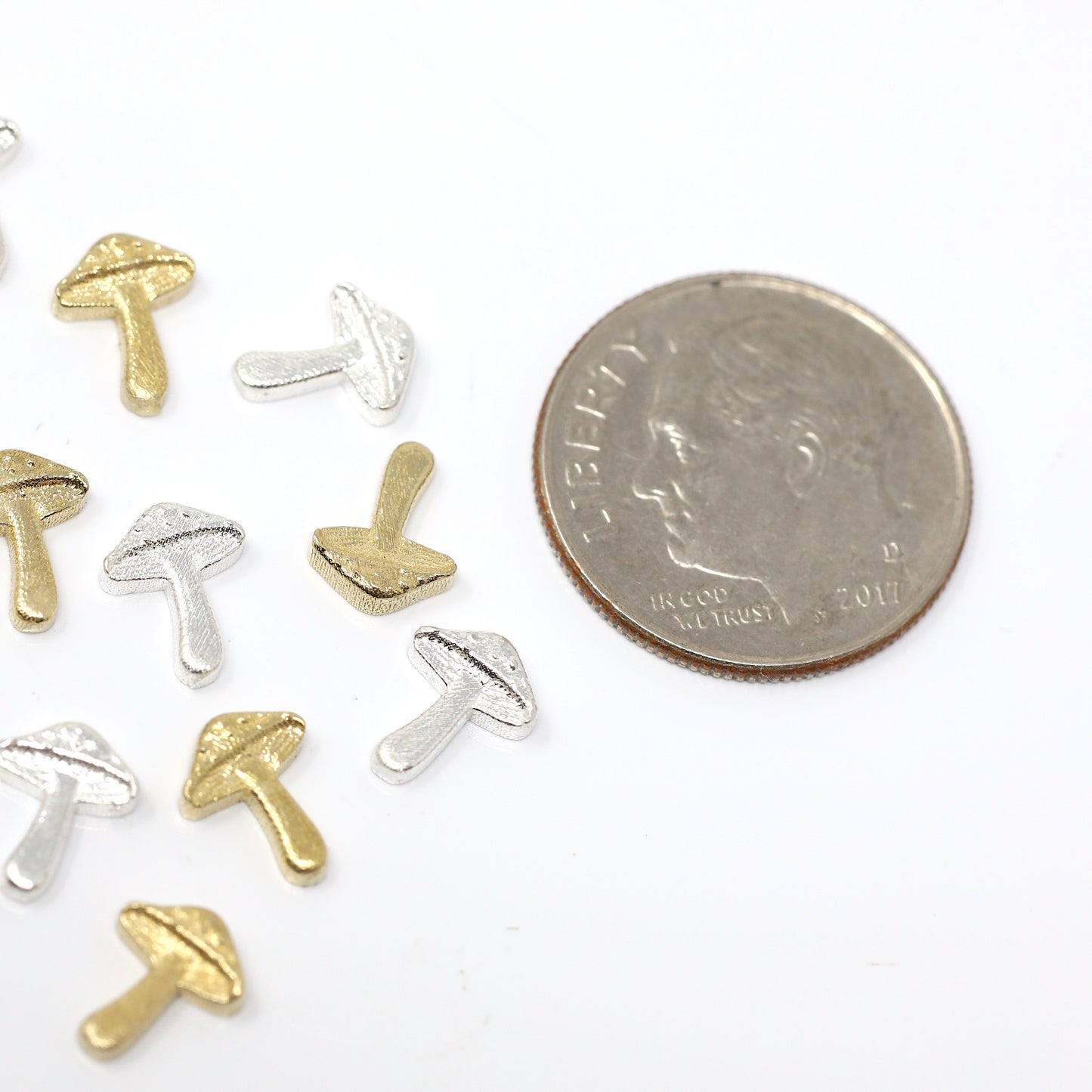 Tiny Mushroom Accent Embellishments in Sterling Silver or Brass - Soldering and Jewelry Making Components