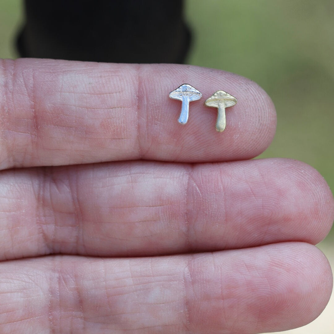 Tiny Mushroom Accent Embellishments in Sterling Silver or Brass - Soldering and Jewelry Making Components