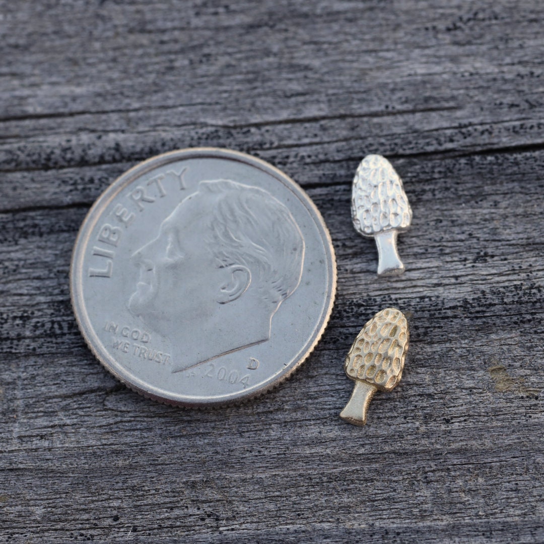 Morel Mushroom Tiny Accent Embellishments Charms in Sterling Silver or Brass - Soldering and Jewelry Making Components
