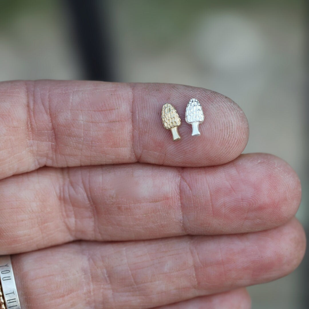 Morel Mushroom Tiny Accent Embellishments Charms in Sterling Silver or Brass - Soldering and Jewelry Making Components