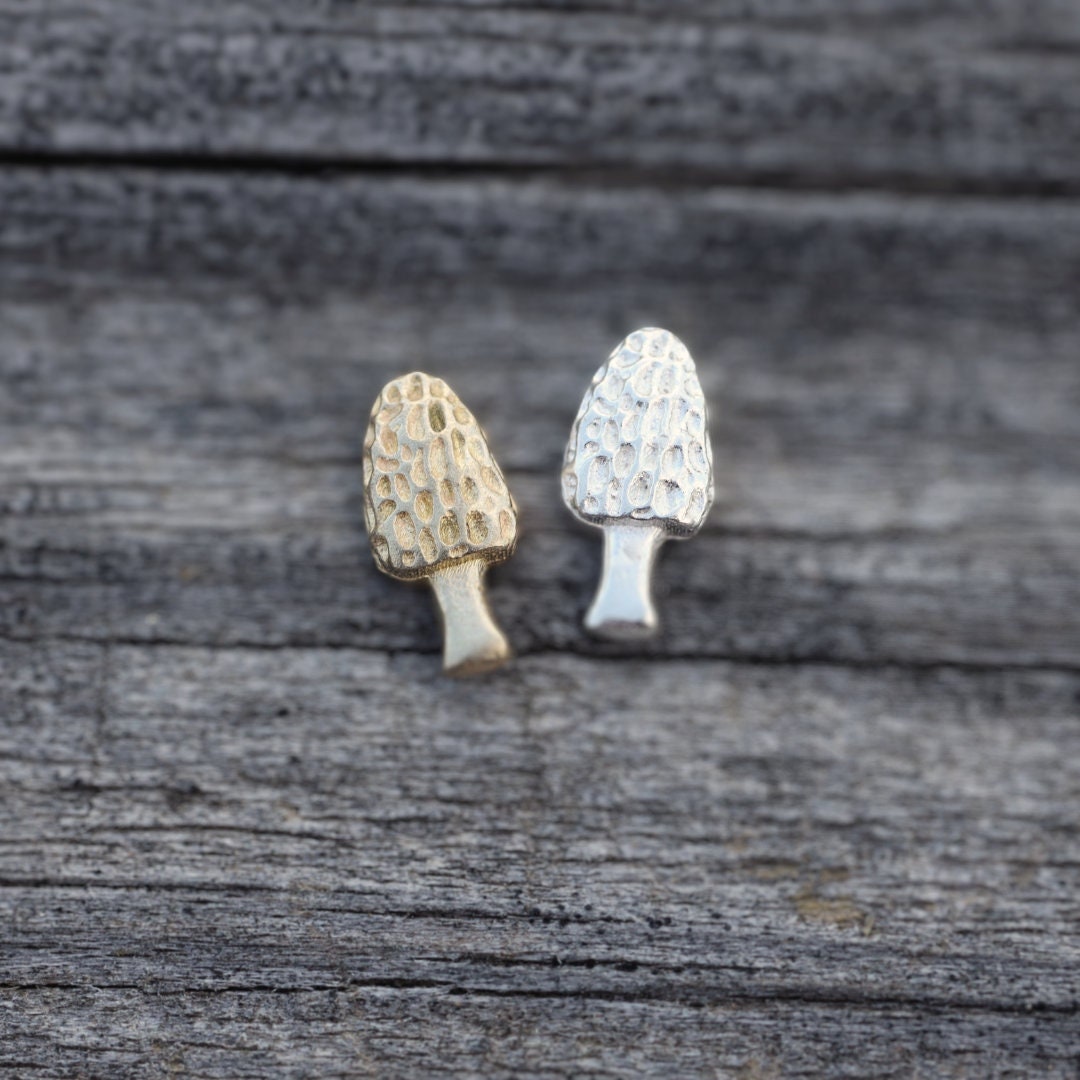 Morel Mushroom Tiny Accent Embellishments Charms in Sterling Silver or Brass - Soldering and Jewelry Making Components