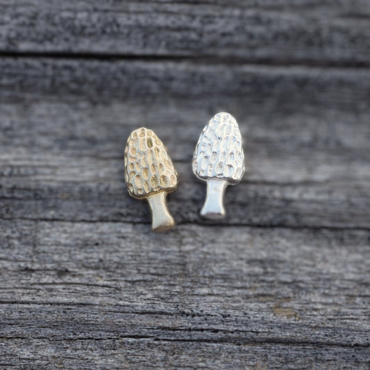 Morel Mushroom Tiny Accent Embellishments Charms in Sterling Silver or Brass - Soldering and Jewelry Making Components