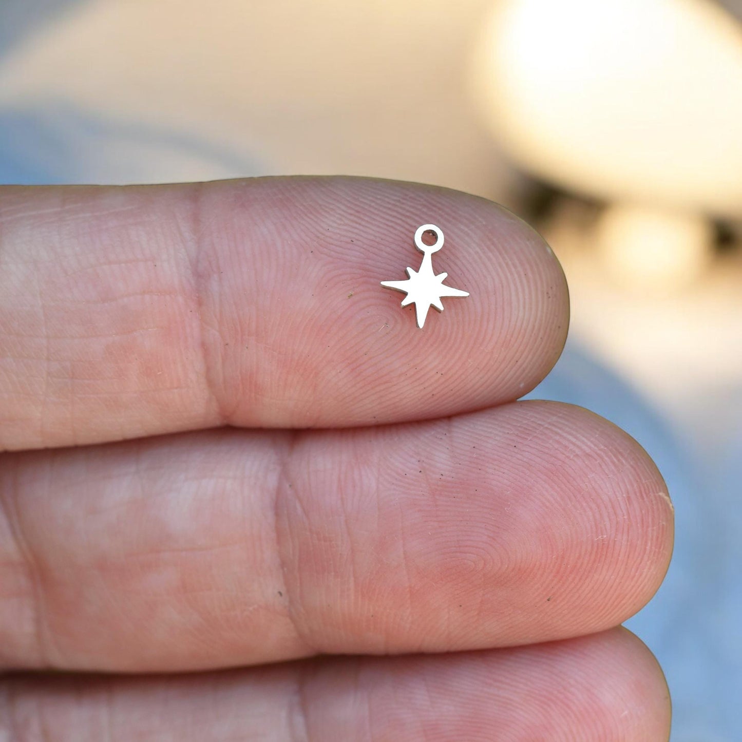 8 Point Star Tiny Jewelry Charm in Sterling Silver or Brass - Jewelry Making Embellishment Components - Permanent Jewelry Charm