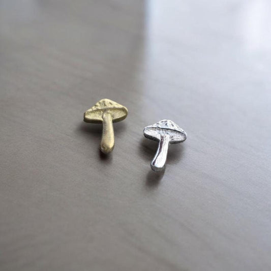 Tiny Mushroom Accent Embellishments in Sterling Silver or Brass - Soldering and Jewelry Making Components