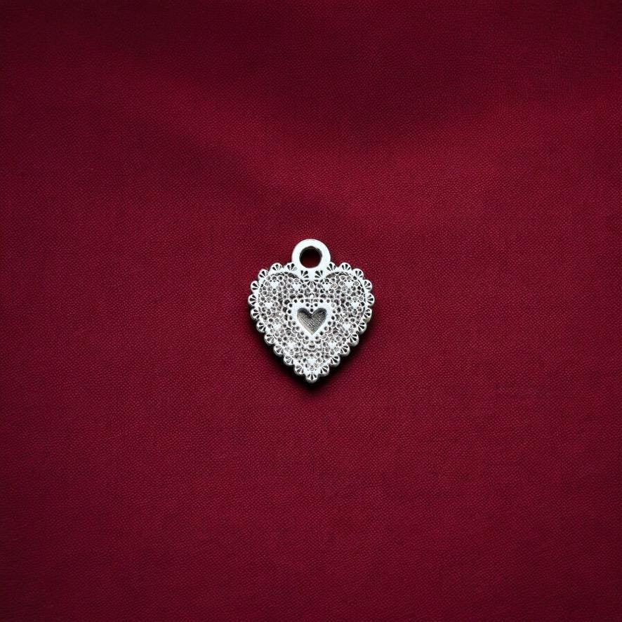 Lace Heart Dangle Charm for Jewelry Making Embellishments in Sterling Silver - Jewelry Making Components
