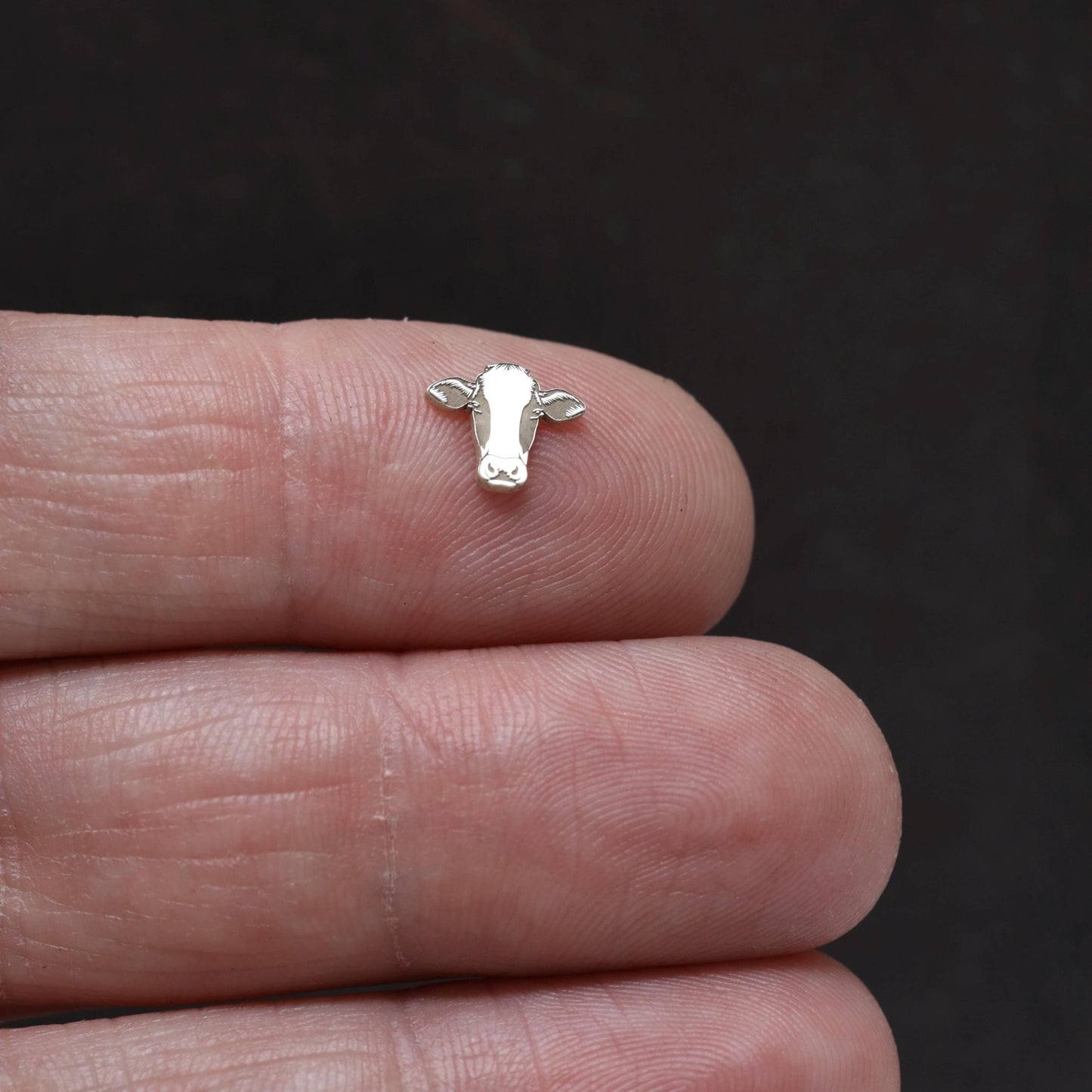 Sterling Silver Cow Face Accent Charm • Solderable Jewelry Embellishment • Farm Animal Accent • Sterling Silver Findings