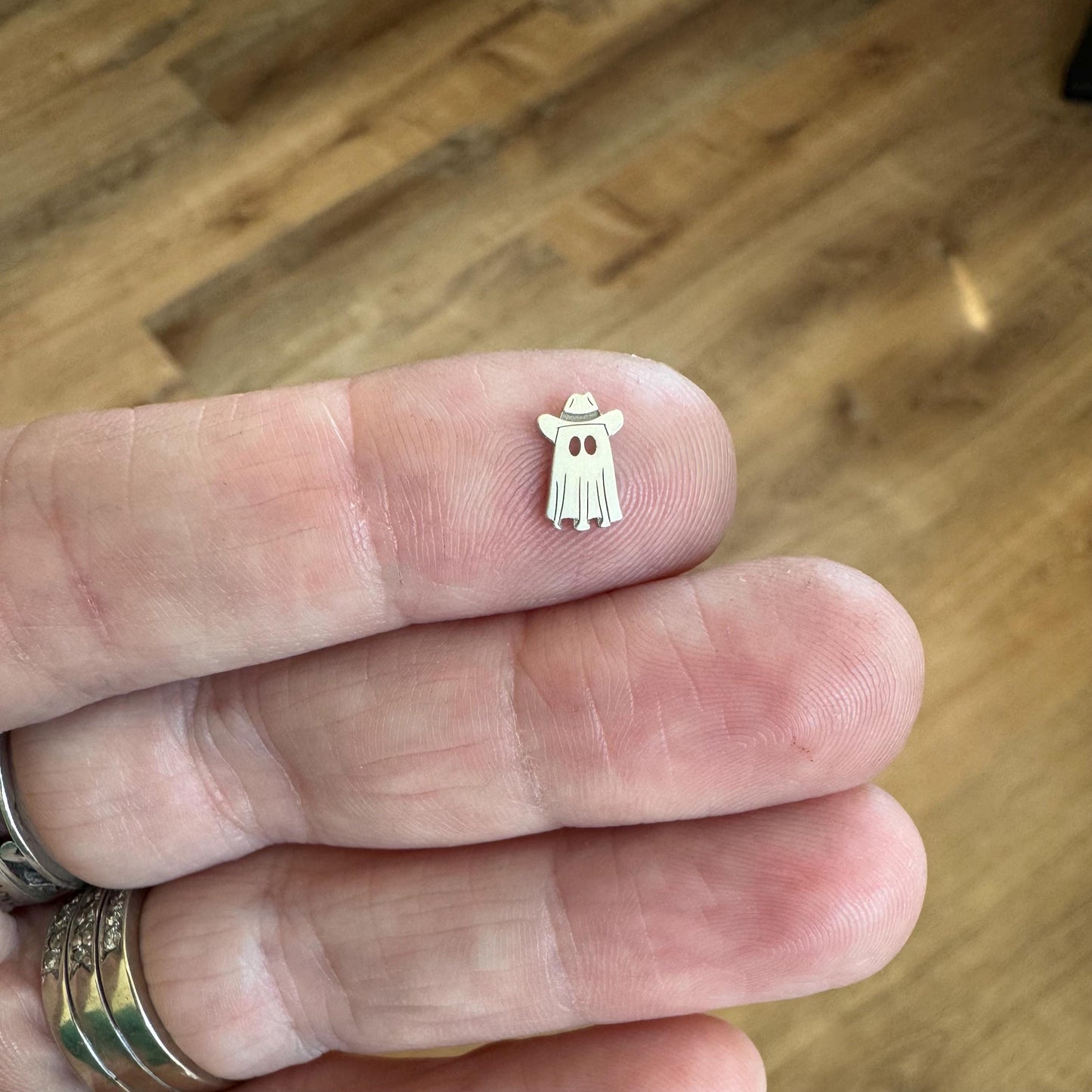Cowboy Ghost Tiny Jewelry Charm in Sterling Silver or Brass - Jewelry Making Embellishment Components - Solder Accent Charm for Halloween