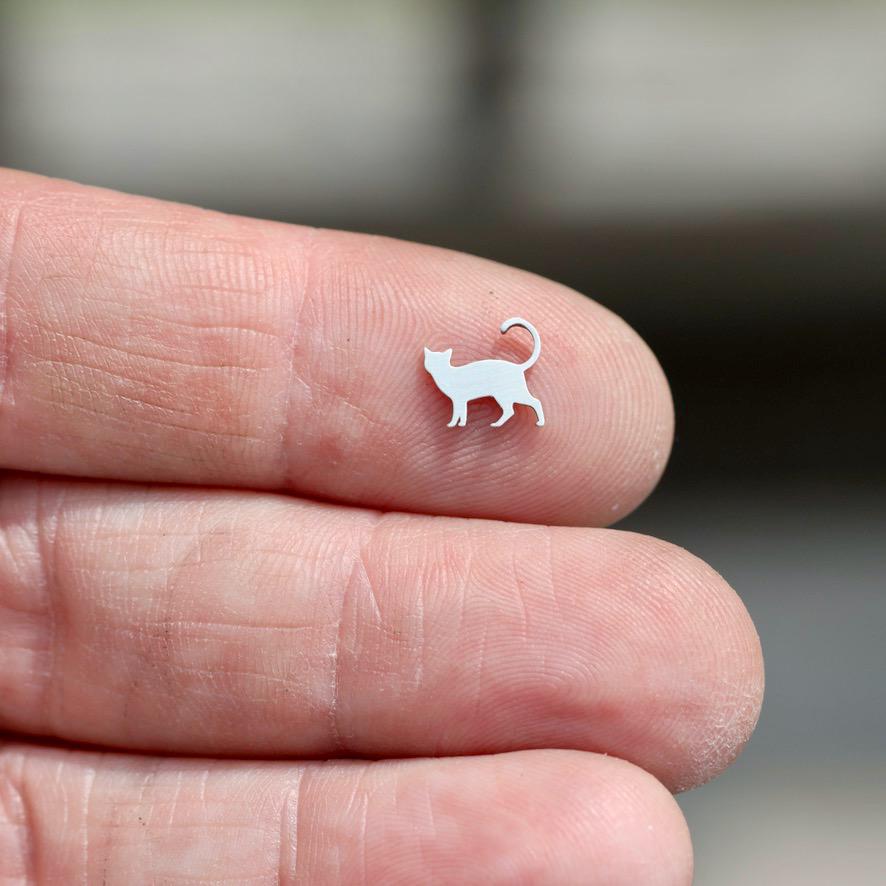 Standing Cat Jewelry Charm in Sterling Silver or Brass - Jewelry Making Embellishment Components - Solder Accent Charm