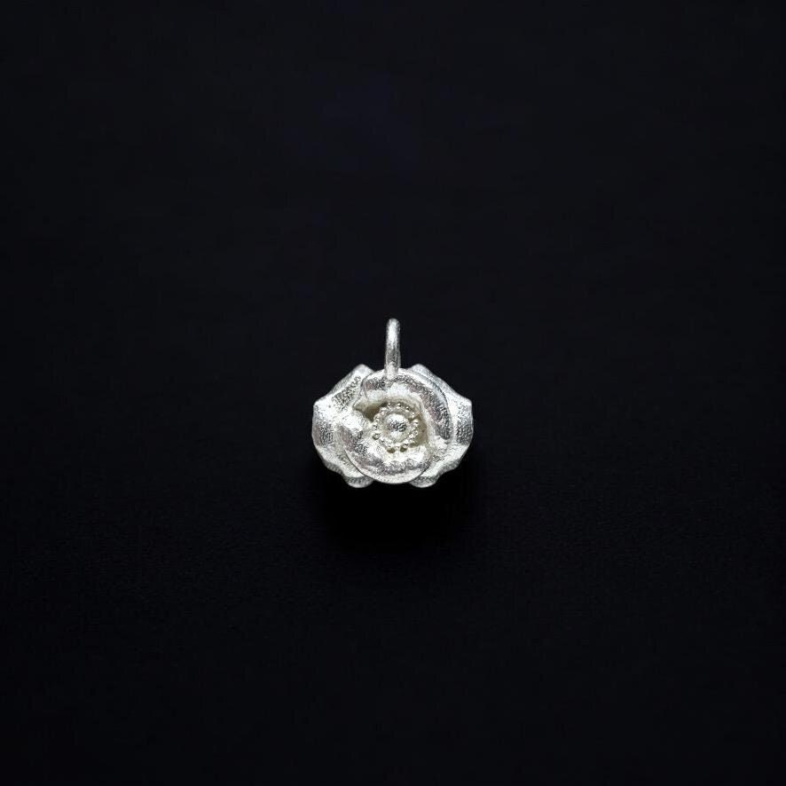 Poppy Flower August Birth Flower Dainty 3D Detailed Jewelry Charm Pendant Sterling Silver and Brass - DIY Jewelry Findings & Components