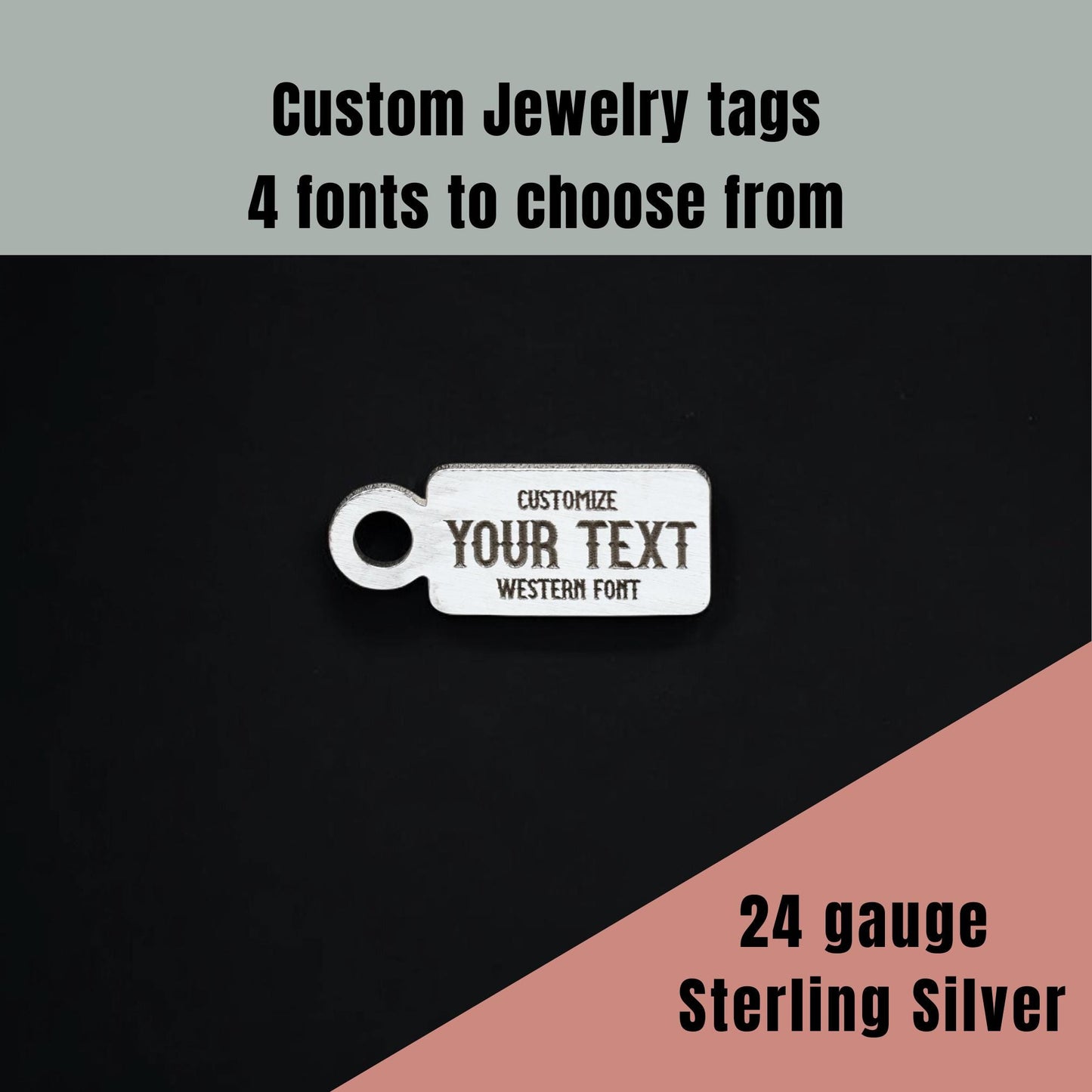 Custom Personalized Rectangle Jewelry Tags - Sterling Silver - Choose from 4 font options - DIY Jewelry Supplies & Findings Components