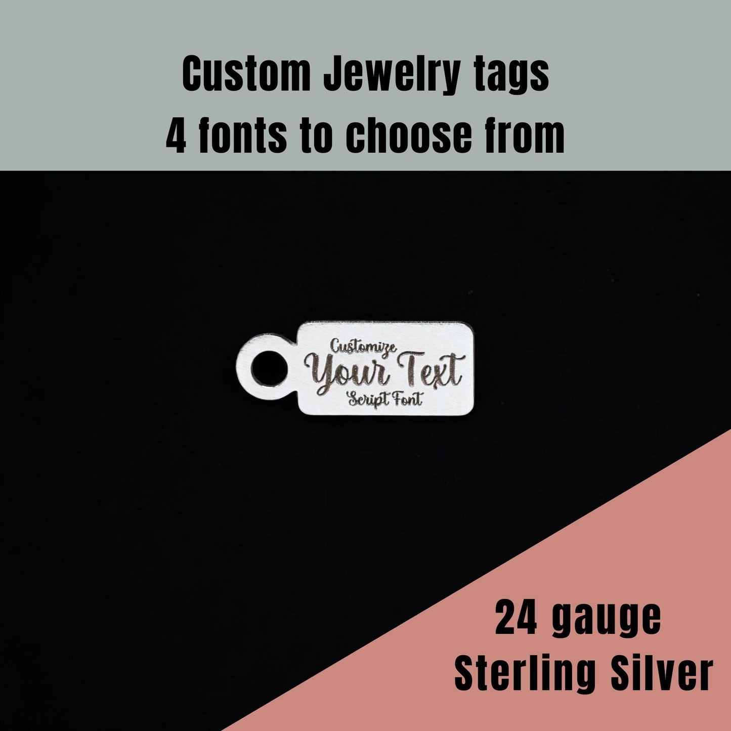 Custom Personalized Rectangle Jewelry Tags - Sterling Silver - Choose from 4 font options - DIY Jewelry Supplies & Findings Components