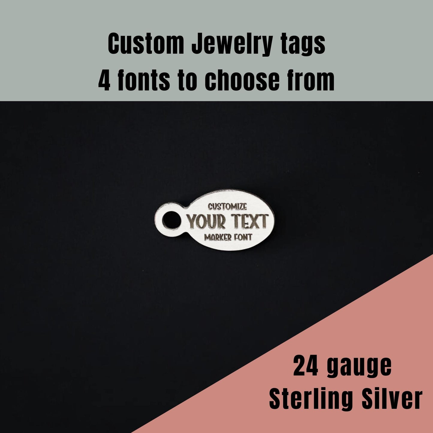 Custom Personalized Oval Jewelry Tags - Sterling Silver - Choose from 4 font options - DIY Jewelry Supplies & Findings Components