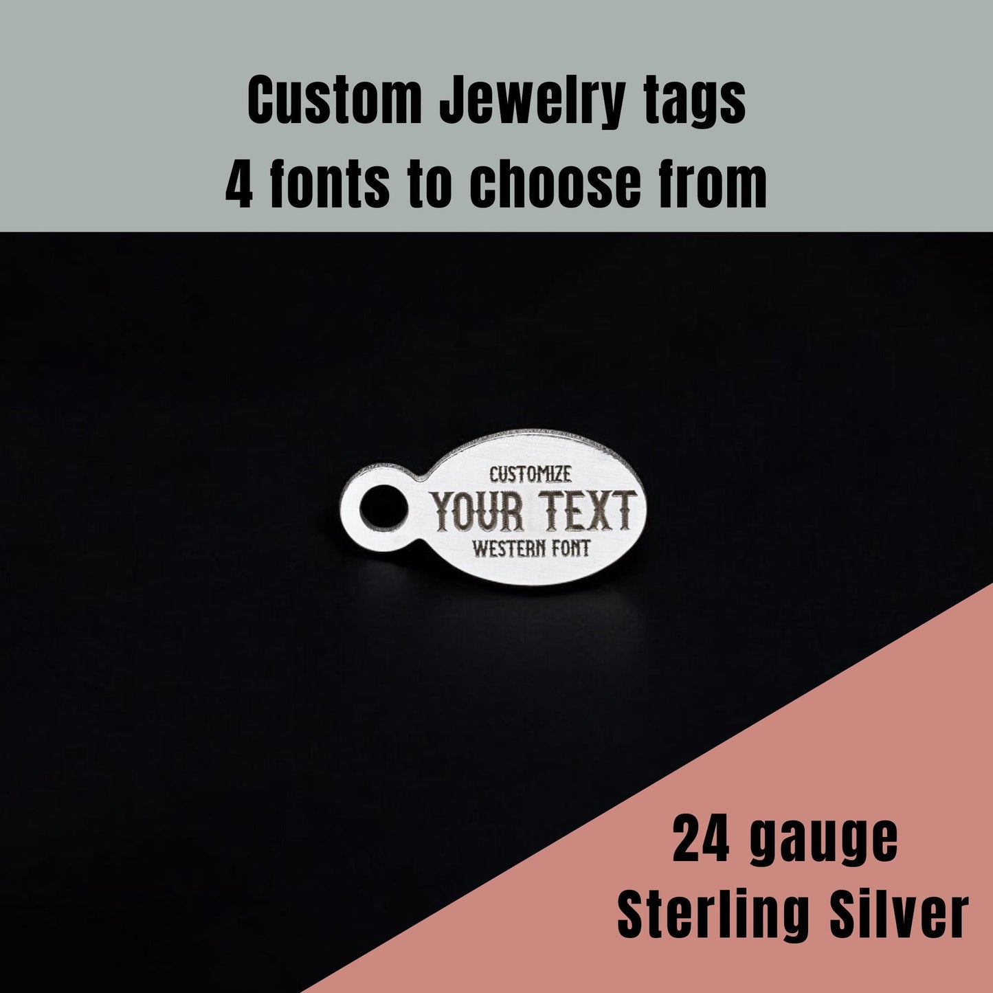 Jewelry Tags Custom Personalized Oval Sterling Silver – 4 Font Options DIY Jewelry Supplies & Findings Components