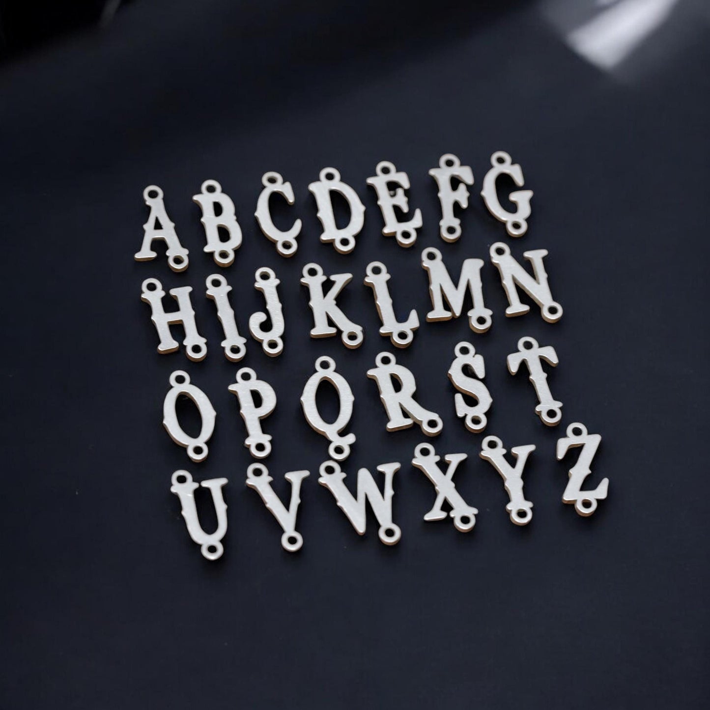 Western Font Alphabet Letter Charms Accent Embellishments Sterling Silver Solderable and DIY Jewelry Making Components, Pendants Connectors
