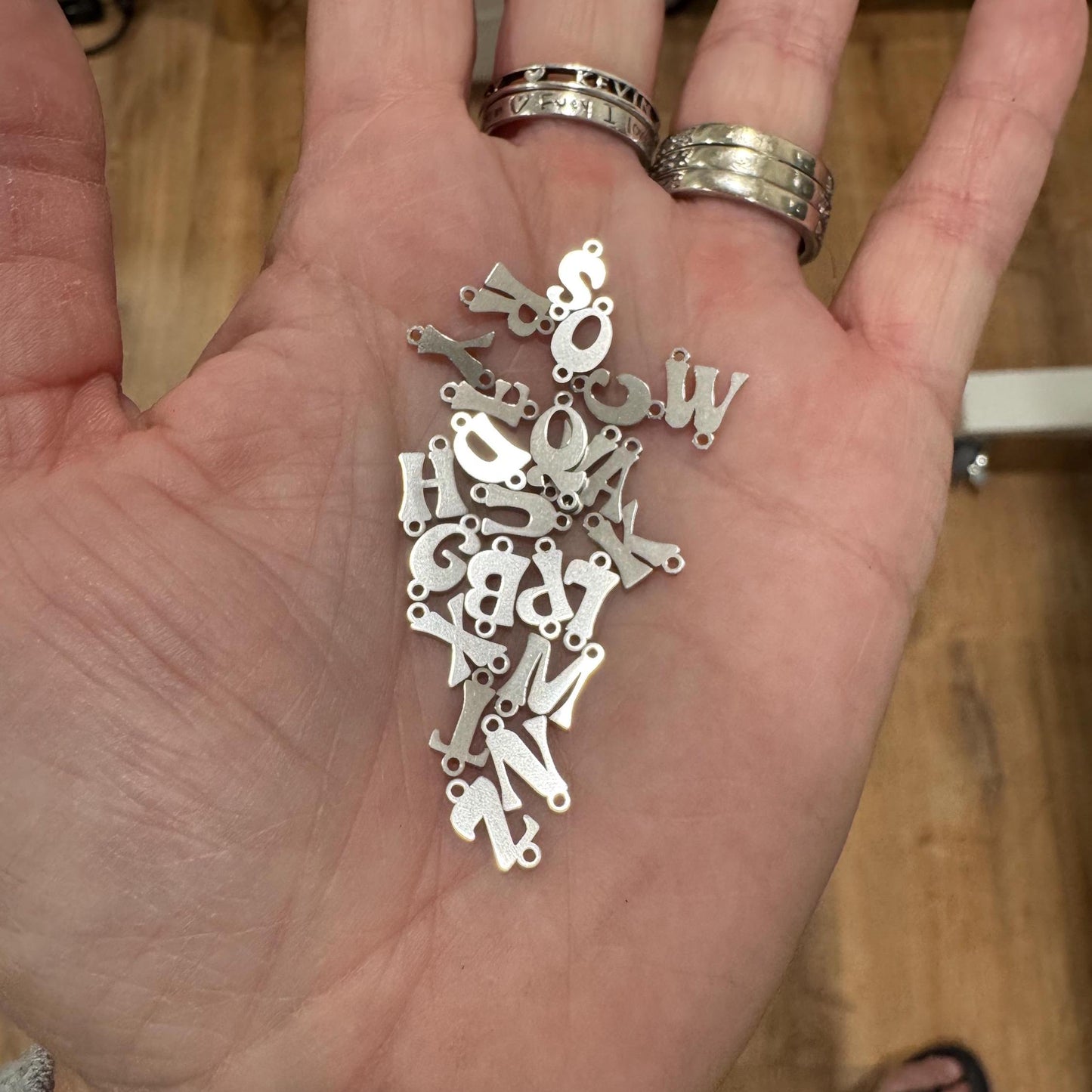 Retro Font Alphabet Letter Charms Accent Embellishments Sterling Silver Solderable and DIY Jewelry Making Components, Pendants Connectors