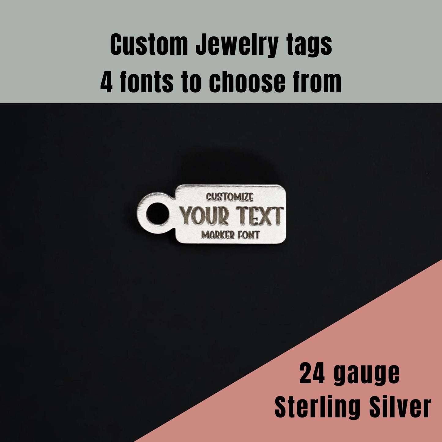Custom Personalized Rectangle Jewelry Tags - Sterling Silver - Choose from 4 font options - DIY Jewelry Supplies & Findings Components