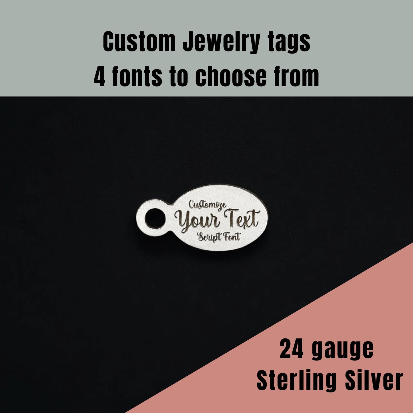 Jewelry Tags Custom Personalized Oval Sterling Silver – 4 Font Options DIY Jewelry Supplies & Findings Components