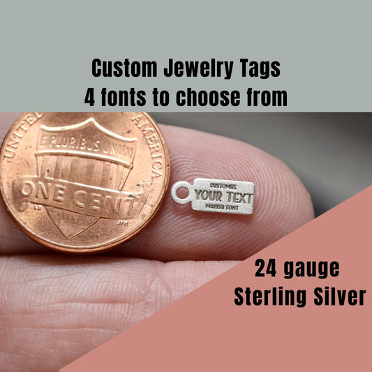 Custom Personalized Rectangle Jewelry Tags - Sterling Silver - Choose from 4 font options - DIY Jewelry Supplies & Findings Components