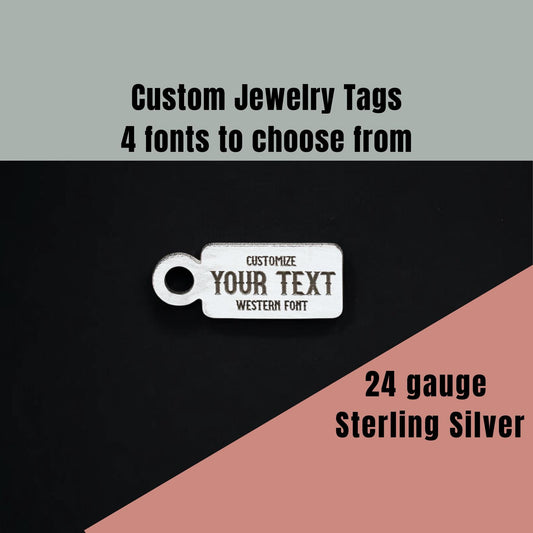 Custom Personalized Rectangle Jewelry Tags - Sterling Silver - Choose from 4 font options - DIY Jewelry Supplies & Findings Components