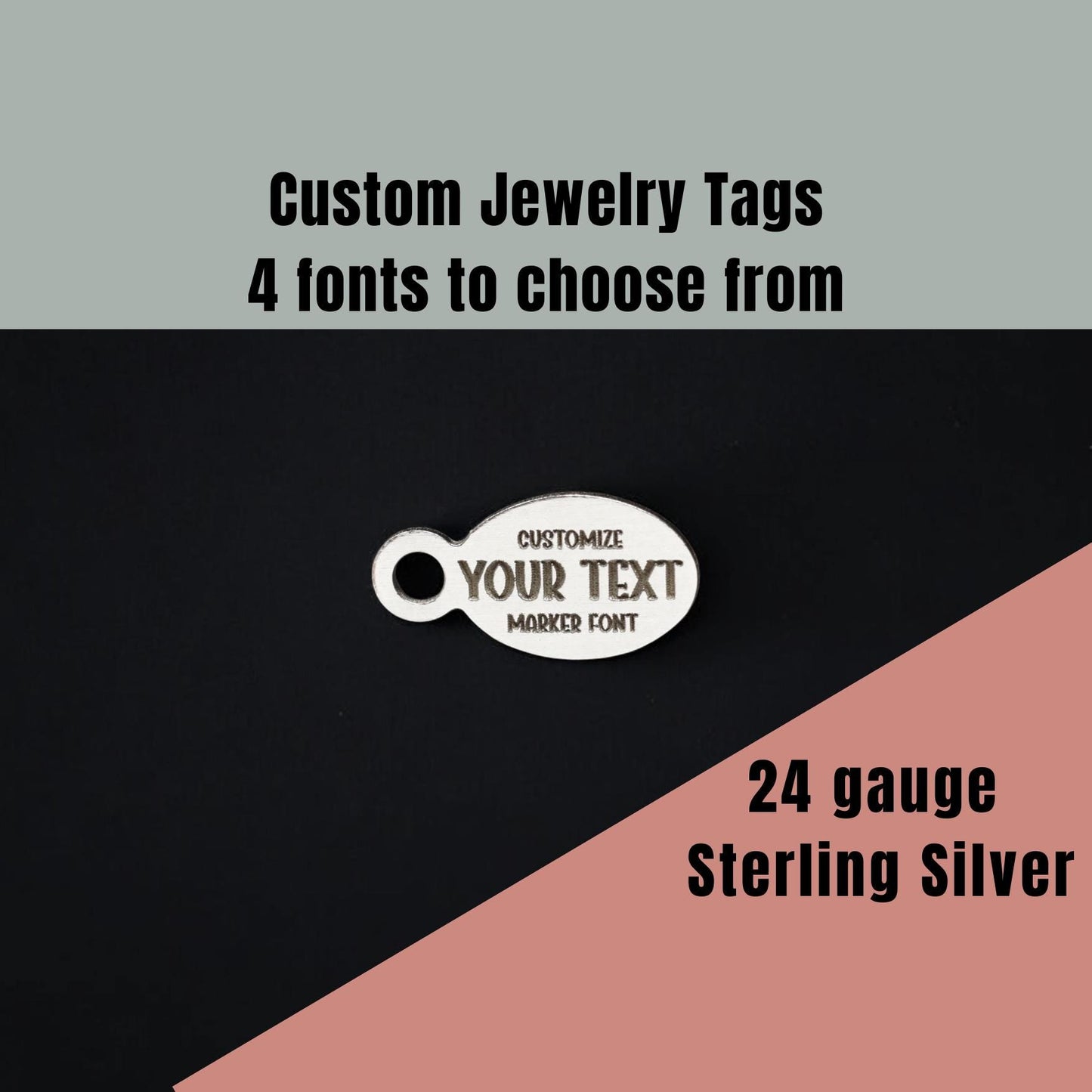 Jewelry Tags Custom Personalized Oval Sterling Silver – 4 Font Options DIY Jewelry Supplies & Findings Components