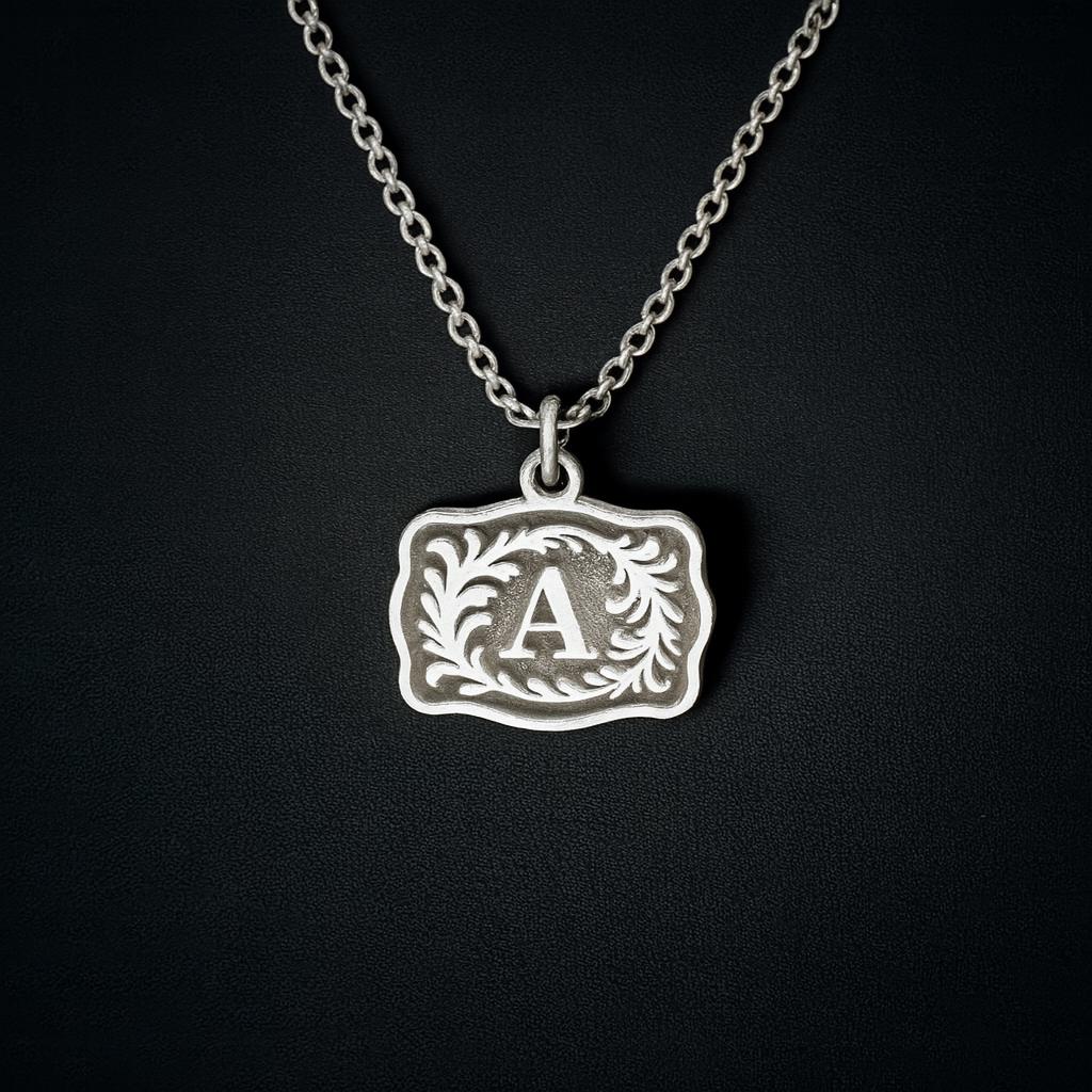Personalized Western Initial Charm – Sterling Silver Belt Buckle Pendant, Permanent Jewelry dangle, Custom Letter Charm
