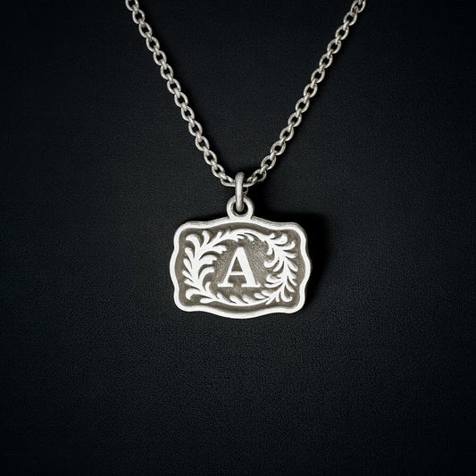 Personalized Western Initial Charm – Sterling Silver Belt Buckle Pendant, Permanent Jewelry dangle, Custom Letter Charm