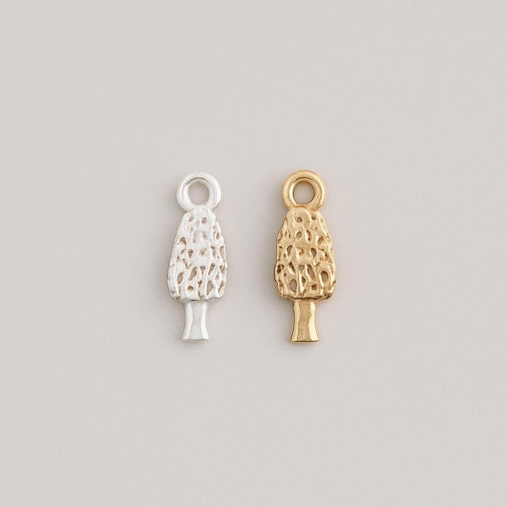 Morel Mushroom Tiny Jewelry Charms in Sterling Silver or 14k Vermeil - DIY Jewelry Components - Bracelet Necklace Earrings Permanent Jewelry