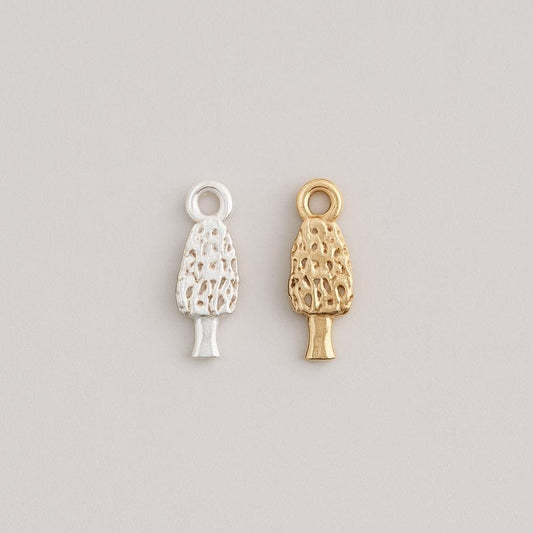 Morel Mushroom Tiny Jewelry Charms in Sterling Silver or 14k Vermeil - DIY Jewelry Components - Bracelet Necklace Earrings Permanent Jewelry