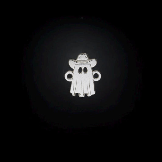 Ghost Cowboy Charm Sterling Silver Connector Western Style Jewelry Making Component Tiny Metal Finding Bracelet Assembly Piece Halloween Theme Accessory Country Design Element Small Scale Craft Supply Premium Quality Construction Handmade