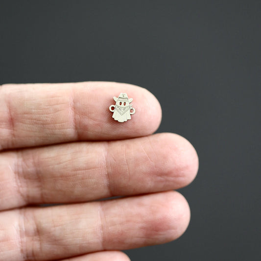 Sterling Silver Sheriff Cowboy Ghost Connector Charm • Halloween Jewelry Supplies • Spooky Pendant Link • Sterling Silver or 14k Gold Filled