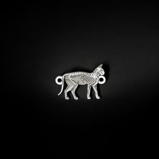 Sterling Silver Skeleton Cat Charm • Halloween Cat Connector • Gothic Jewelry Pendant • Spooky Autumn Necklace Findings