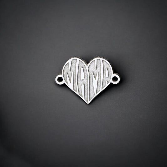 Sterling Silver Mama Heart Connector Charm • Mother Jewelry Supplies • Mom Pendant Link • Sterling Silver Findings