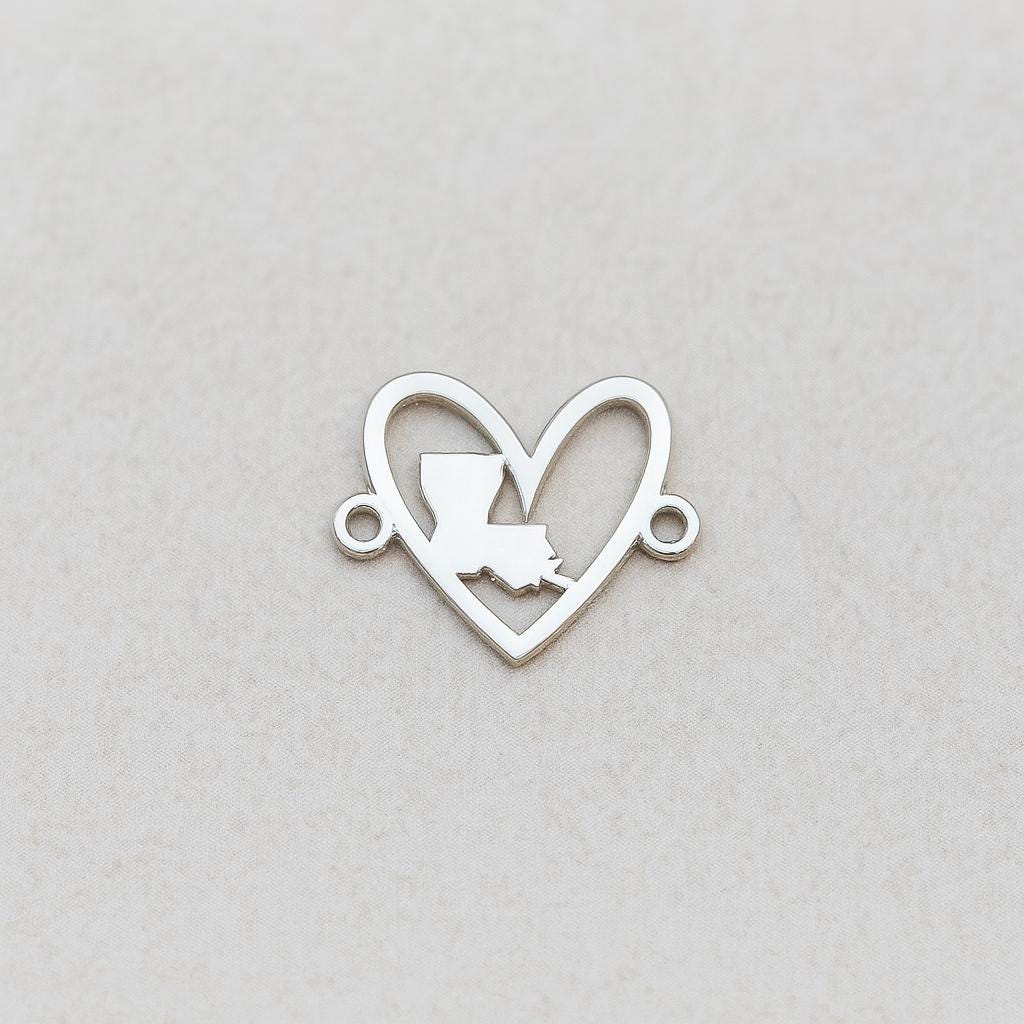 Louisiana Heart Connector Charm State Love Jewelry Supplies NOLA Pendant Link Sterling Silver Findings
