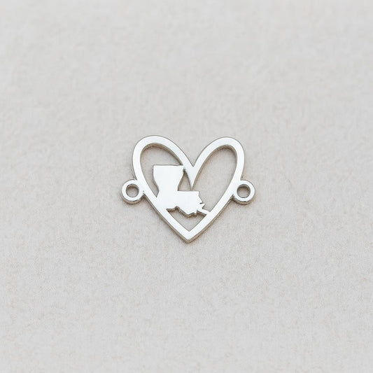 Sterling Silver Louisiana Heart Connector Charm  State Love Jewelry Supplies  NOLA Pendant Link  Sterling Silver Findings