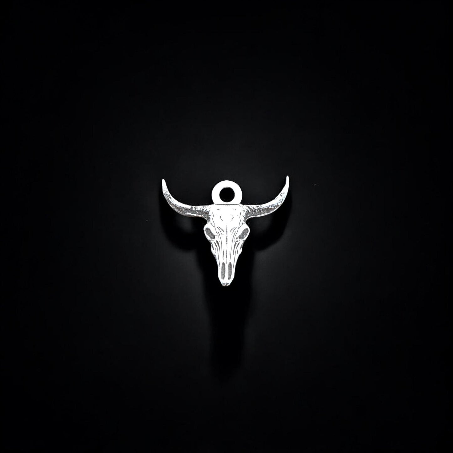 Sterling Silver Longhorn Dangle Charm  Western Jewelry Supplies  Cow Skull Pendant Accent  Sterling Silver Findings