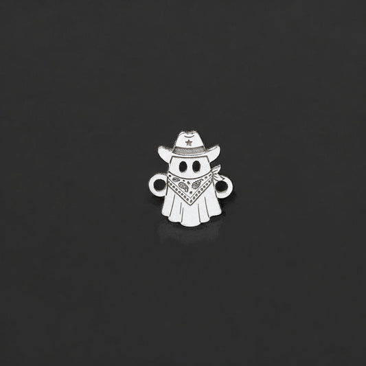 Sterling Silver Sheriff Cowboy Ghost Connector Charm  Halloween Jewelry Supplies  Spooky Pendant Link  Sterling Silver or 14k Gold Filled