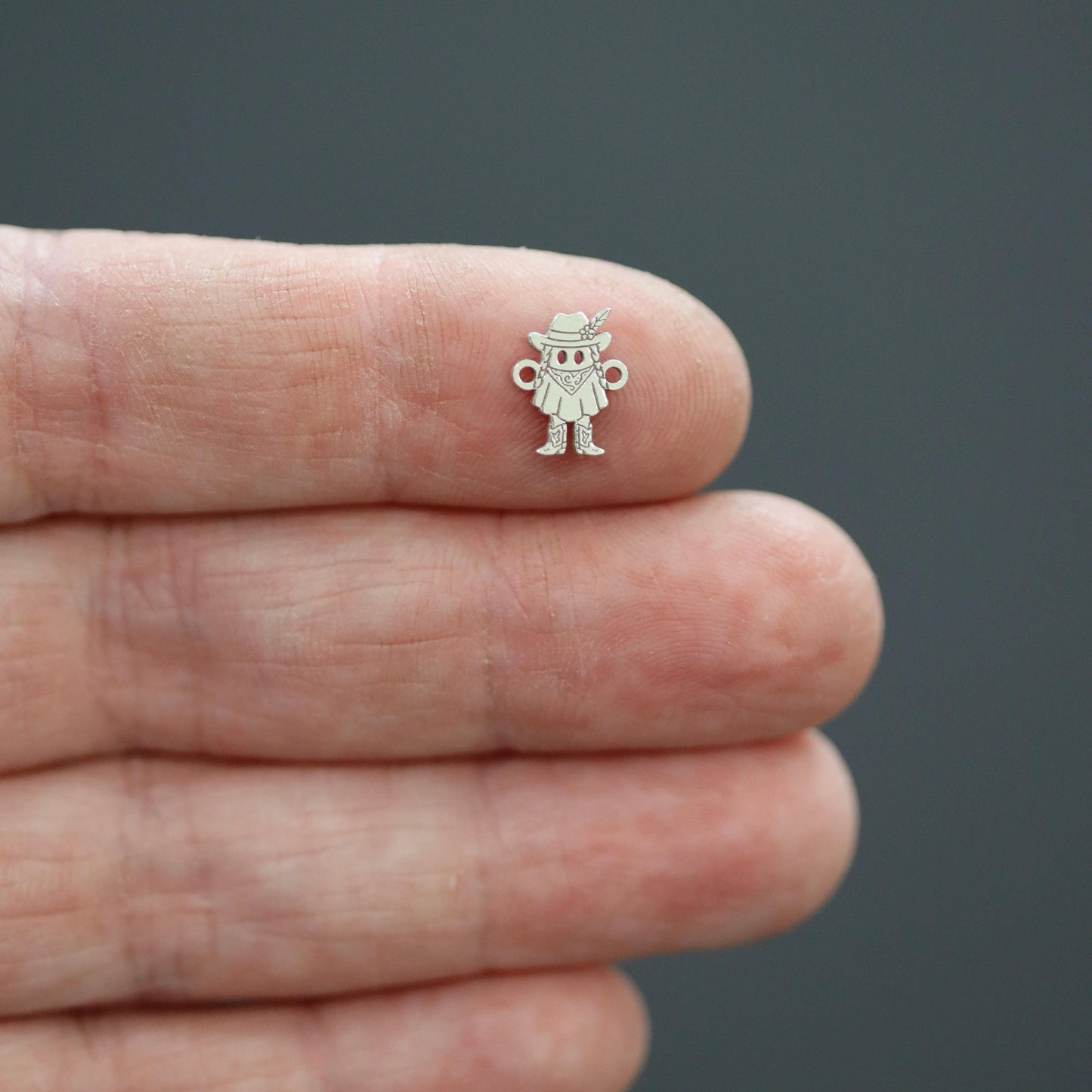 Sterling Silver Cowgirl Ghost Connector • Western Halloween Charm • 7.9x9.9mm • Laser Ready • Spooky DIY Jewelry Supply