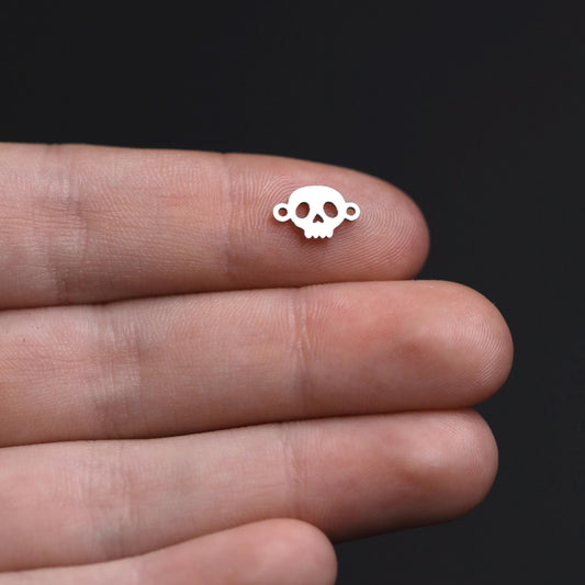 Sterling Silver Skull Connector Charm Halloween Jewelry Making Gothic Pendant Bracelet Connector