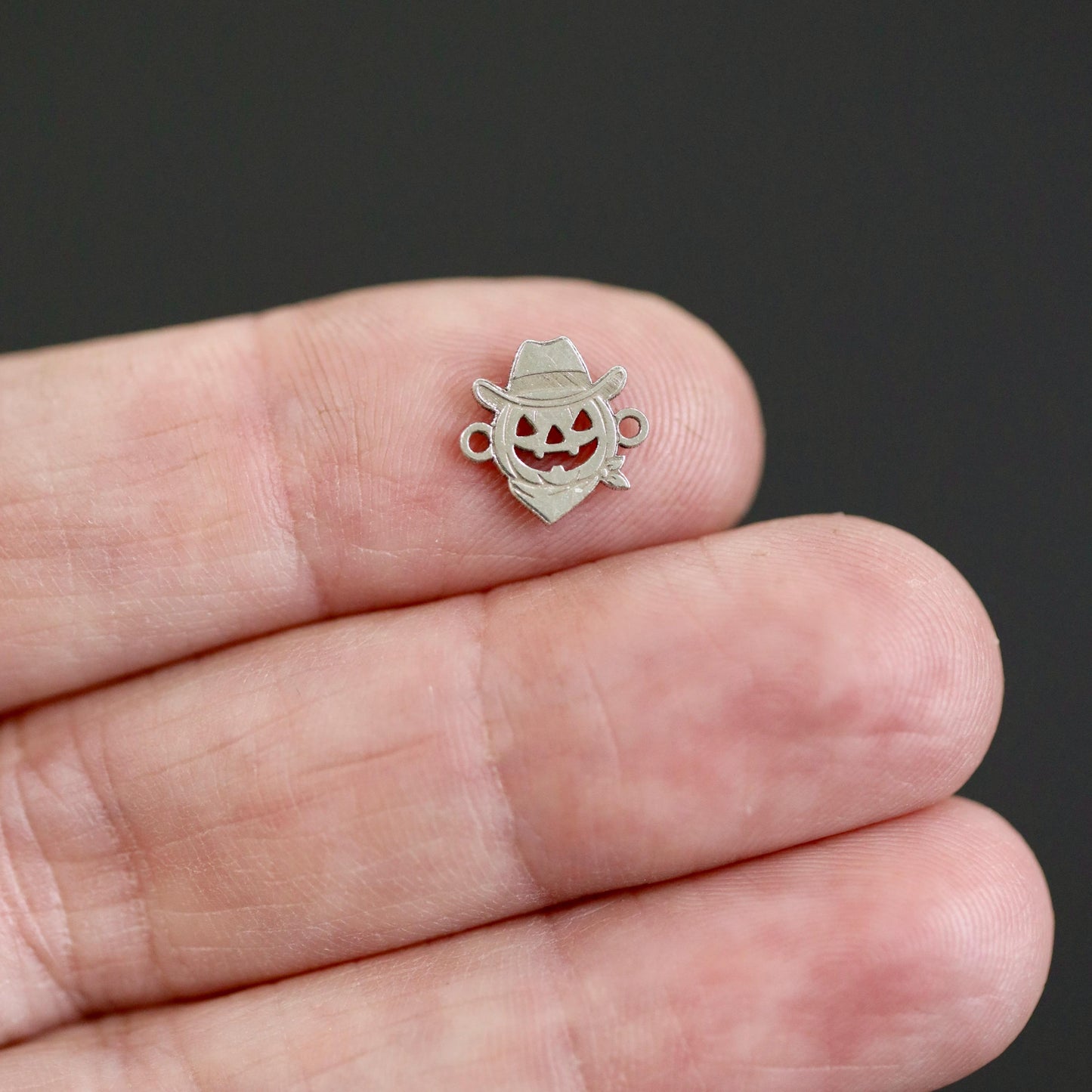 Sterling Silver Cowboy Pumpkin Charm • Halloween Bandana Connector • Western Fall Jewelry Pendant • Sterling Autumn Necklace Findings