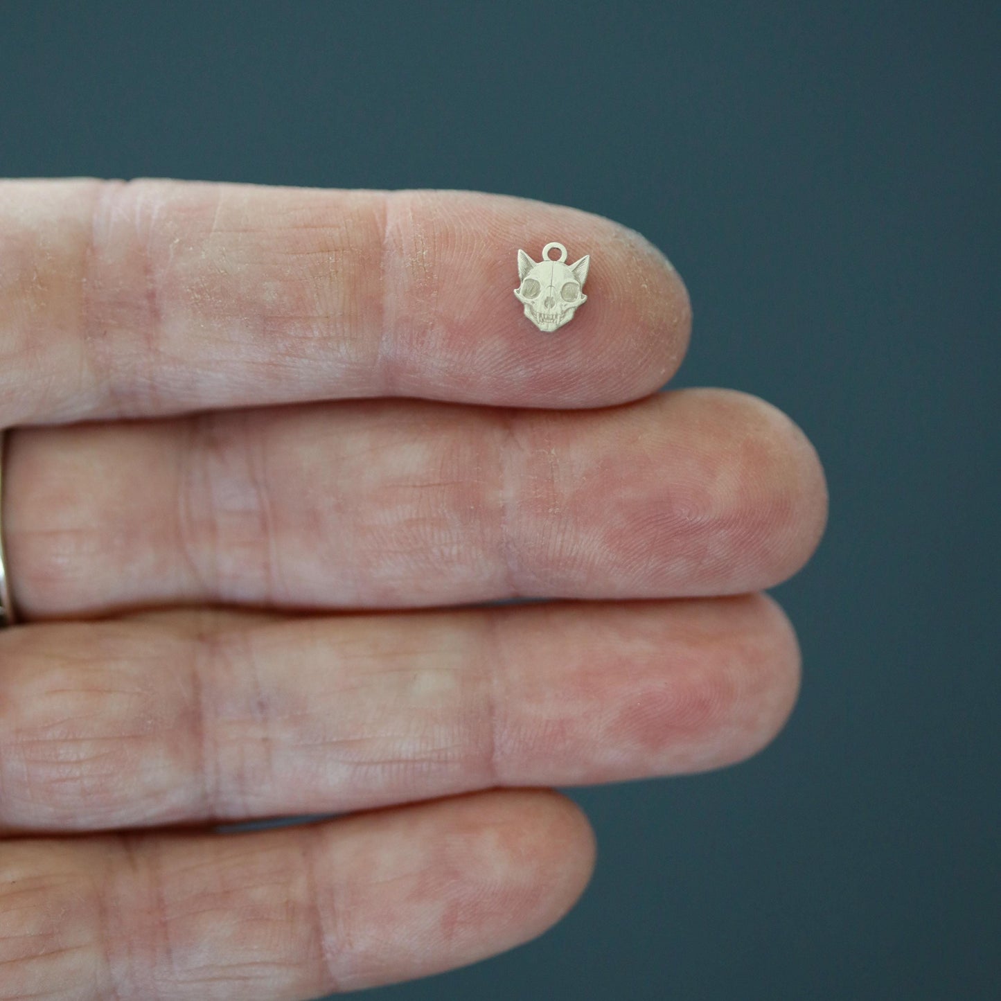 Sterling Silver Cat Skull Dangle Charm • Gothic Jewelry Supply • Spooky Cat Charm • Halloween DIY Jewelry