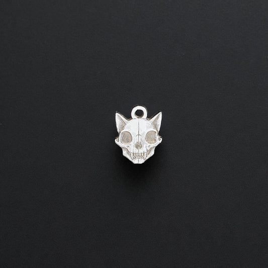 Sterling Silver Cat Skull Dangle Charm • Gothic Jewelry Supply • Spooky Cat Charm • Halloween DIY Jewelry