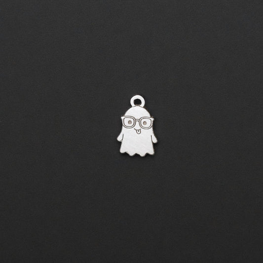 Sterling Silver Nerdy Ghost Dangle Charm • Halloween Jewelry Supply • Spooky Cute Charm • DIY Necklace or Bracelet