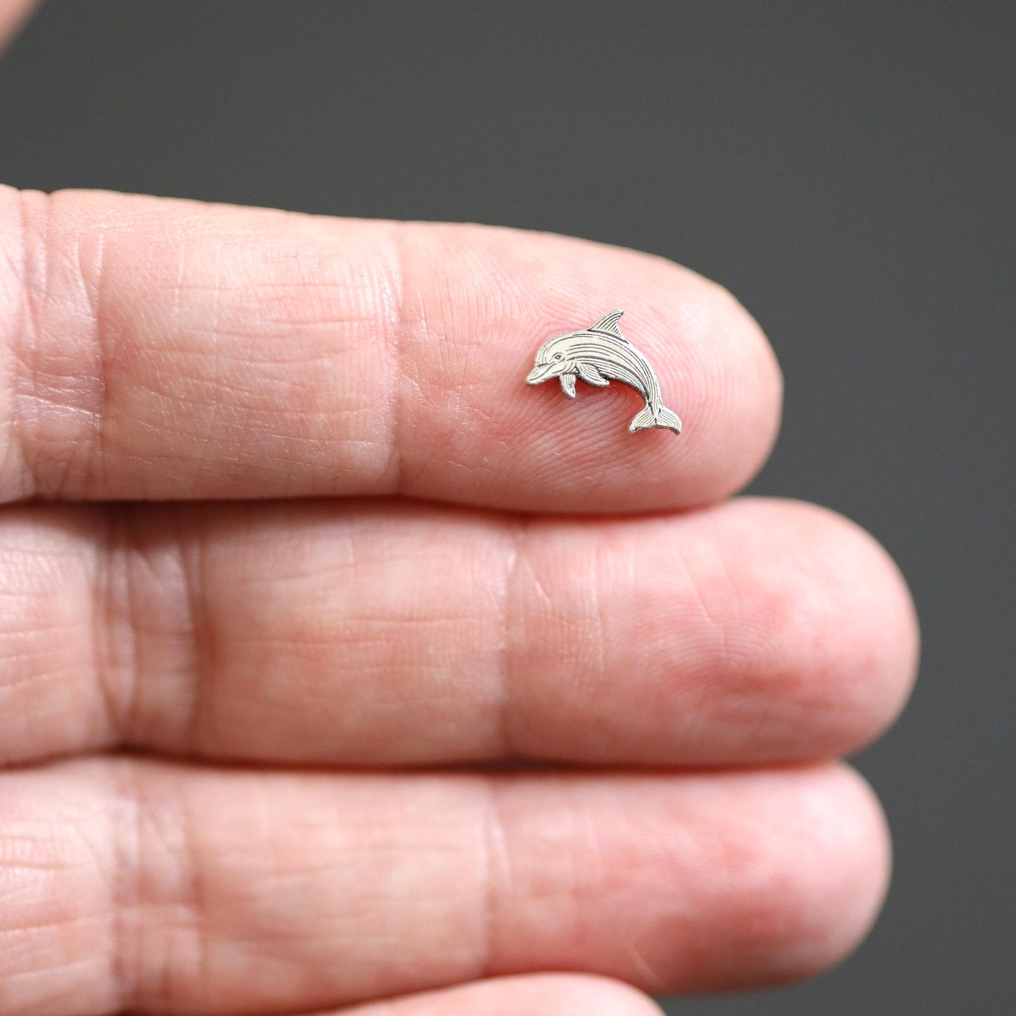 Sterling Silver Dolphin Accent Charm • Solderable Jewelry Component • Ocean Pendant Supplies • Sterling Silver Findings